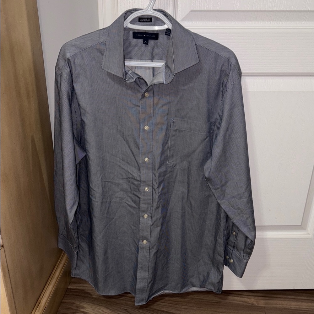Tommy Hilfiger Blue and White Casual Button Down Shirt